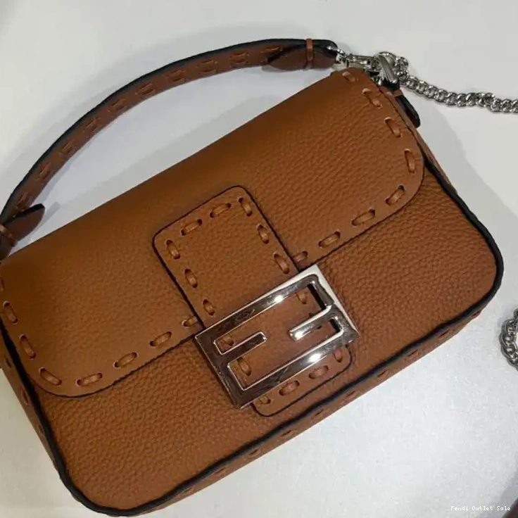 Cheap Selleria Fendi Brown Baguette Bag Mini Leather Romano In Cuoio 0629